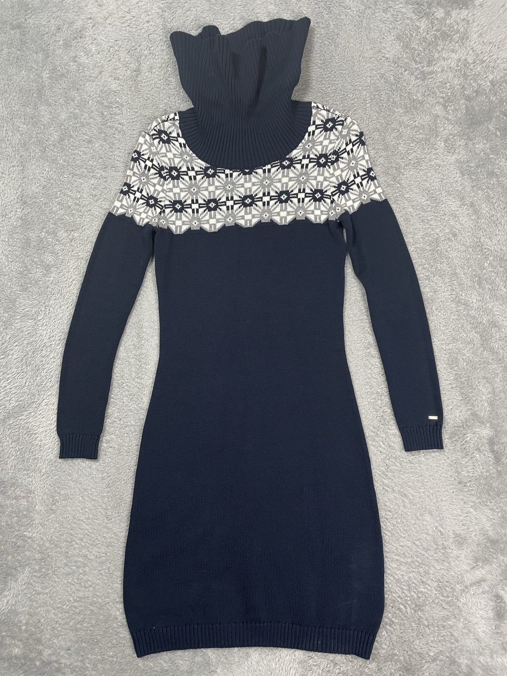 Tommy Hilfiger Sweater Dress Womens 2XS Blue Fair Isle Turtleneck Knit Winter